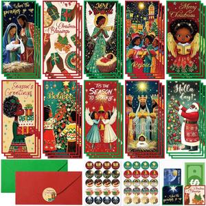 30 Sets Christmas Money Envelopes for Cash African American Money Holder Religious Envelopes Black Santa Christmas Christian Gifts with Stickers for Xmas Nativity Winter Holiday Church Favor