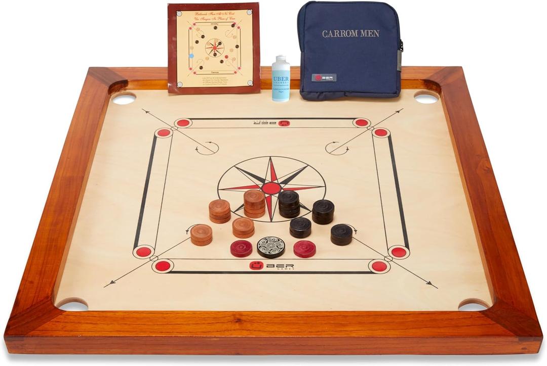 Premium Carrom Board Set  33 x 33 Official Size Playing Board Including Carrom Men, Striker & Powder - Hardwood Edges for Better Rebound  Made in India  Great Value for All Players