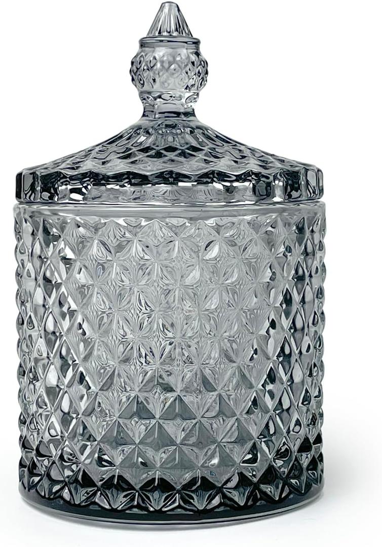 YILUSHENGHUA Colorful Glass Jar With Lid,Cute Candle Cup,Candy Dish,Candy Cookie Jars,Jewelry Box,Decorative Jar(Gray) (Pointed Cylinder-gray)