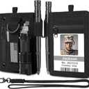 LIUGX Tactical ID Card Holder, 900D Nylon, Hook & Loop Patch Badge Holder, Waterproof Zipper Pocket, Neck Lanyard Key Ring and Credit Card Organizer, RFID Blocking (All Black)