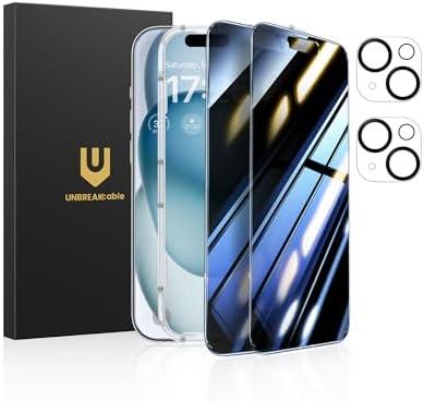 UNBREAKcable Privacy Screen Protector for iPhone 15 (6.1-Inch), 2-Pack + 2 Lens Protectors｜25° Anti-Spy｜9H Hardness｜Anti-Fingerprint｜HD Clarity Tempered Glass