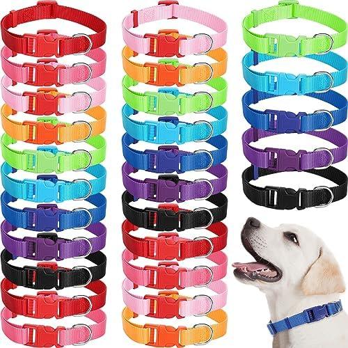 Amylove 26 Pcs Dog Collar Bulk Adjustable Nylon Puppy Collar for Small Medium Large Dogs Multiple Pet with Quick Release Buckle for PET Travel Walk Daily(Large,Cute Colors)