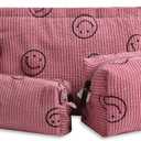 Cosmetic Bags for Women - 3PCs Corduroy Cosmetic Bag Aesthetic Women Handbags Purses Smile Dots Makeup Organizer Storage Makeup Bag Girls Case Bags (3Pcs pink)