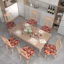 Stretch Dining Chair Seat Covers Set of 6,Dining Chair Slipcovers, Floral Printed Chair Covers,Soft Fabric Washable Upholstered Chair Seat Protector, No Rear Covers for Home Kitchen Dining Room (Redflame Flowers)