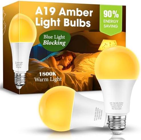 Eastiya Sleep Light Bulb 100 Watt Equivalent 13W, Blue Light Blocking, 1800K Amber Color Light Bulbs, A19 Warm Light Bulb for Healthy Sleep and Baby Nursery Kids Bedroom, 2 Pack
