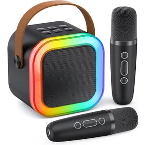 Mini Karaoke Machine for Kids Adults, 2026 TOP Birthday Gifts for Girls Boys 3,4,5,6,7,8+Year Old Toddler Kids Toys, Portable Bluetooth Speaker with 2 Wireless Karaoke Microphones Player Easter(Black)