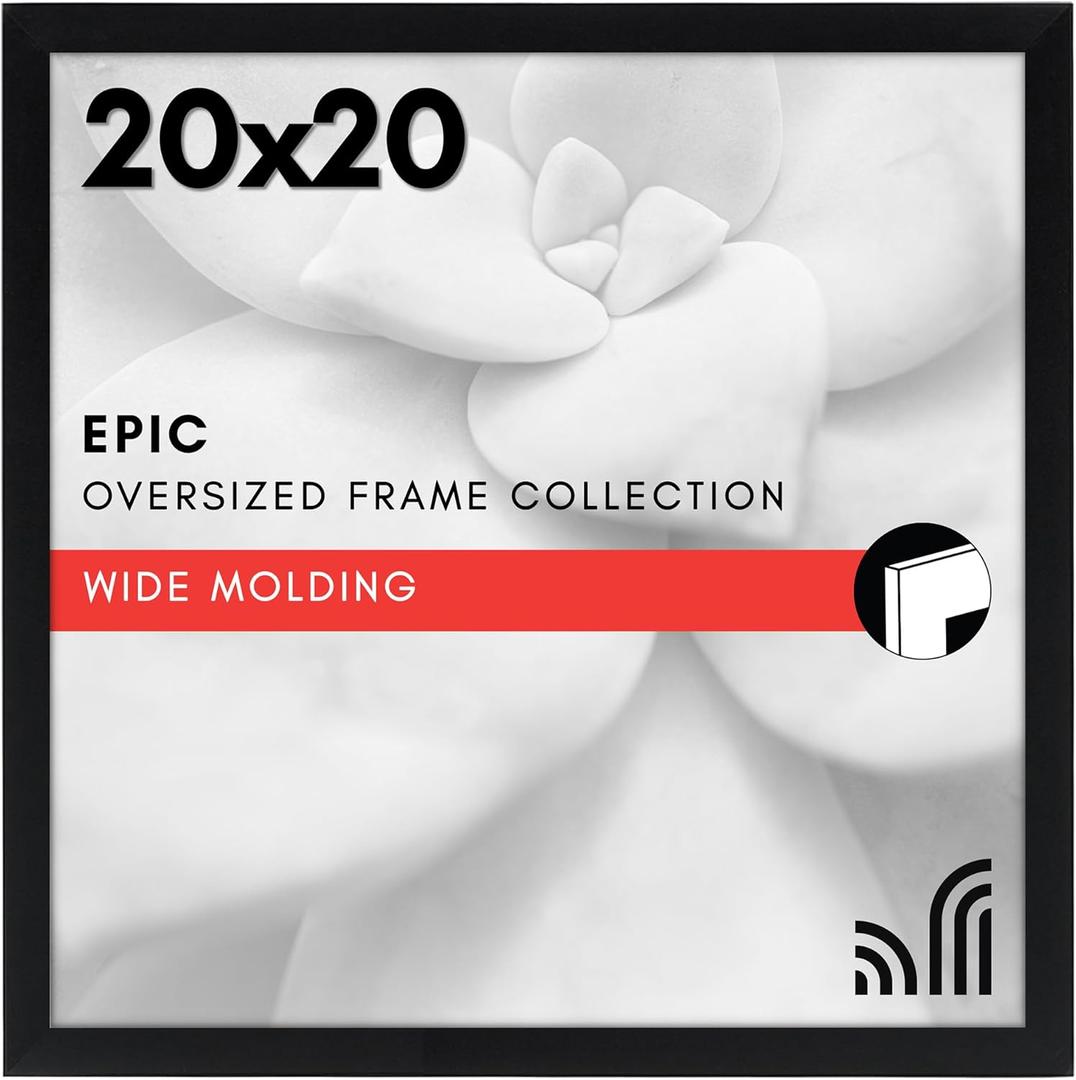 Americanflat 20x20 Picture Frame with Polished Plexiglass - Epic Collection - Square Picture Frame with Engineered Wood - Wide Photo Frames for Wall display - Black
