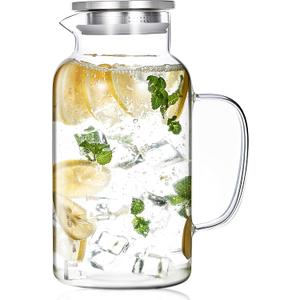 Hannadepot Glass Pitcher, 1 Gallon/3.8L Glass Water Pitcher with Lid and Spout, Heat/Cold Resistant Borosilicate Glass Water Carafe for Coffee, Juice and Homemade Beverage (EXP 12/31/36)