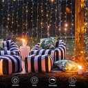 echosari 300 LED Curtain Lights Battery Operated, 9.8ft9.8ft Hanging Light with Remote Timer Fairy Curtain Lights for Bedroom Patio Wedding Backdrop Party Decor (Warm White)