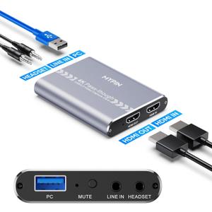 4K 60fps Audio Video HDMI Game Capture, Live Gamer Portable Pass-Through 4K Full HD 1080P 60fps USB3.0 Capture Card Ultra Low Latency Record Stream for Xbox, PlayStation