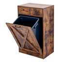 Zvyteay 13 Gallons Tilt Out Trash Can Cabinet, Wooden Trash Cabinet with 2 Drawers, Free Standing Kichen Waste Bin Recycling Cabinet Pet Proof Hidden Trash Cabinet for Kitchen (Brown)