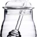 Lawei Glass Honey Jar with Dipper and Lid, 10 OZ Heat-Resistant Bee Hives Honey Pot, Clear Glass Honey Container for Store Honey and Syrup, Home and Kitchen, Easy to Clean, Dishwasher Safe