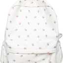 2026 Kawaii Floral Print Backpack with Pendant Preppy Backpack Cottagecore Bag Coquette Aesthetic Daypack (White,One Size)