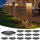 Solar Post Cap Lights Outdoor 12pack - Downward Lighting Waterproof Deck Fence Post Solar Lights for 4x4 Wooden/Vinyl Posts, Warm White Glow, Ideal for Deck Edges/Stair Railings/Porch/Backyard Fence (Black-4side)
