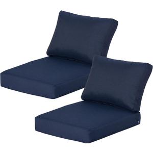 21.5x25.5 Inch Outdoor Deep Seat Cushions Set of 2,Thick High-Density Foam, Water-Resistant, Piped Edges & YKK Hidden Zipper for Patio Furniture,Midnight