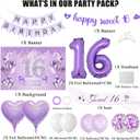 Sweet 16 Birthday Party Decorations for Girls - Purple 16th Happy Birthday Banner Heart Balloons Number 16, Photo Backdrop Crown Sash Party Supplies for Sixteen Years Old