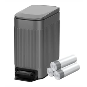 KUK Small Bathroom Trash Can with Lid, 6L/ 1.6 Gallon Stainless Steel Garbage Can with Removable Inner Bucket, Slim Step Pedal Trash Bins for Bedroom, Office (Gray)