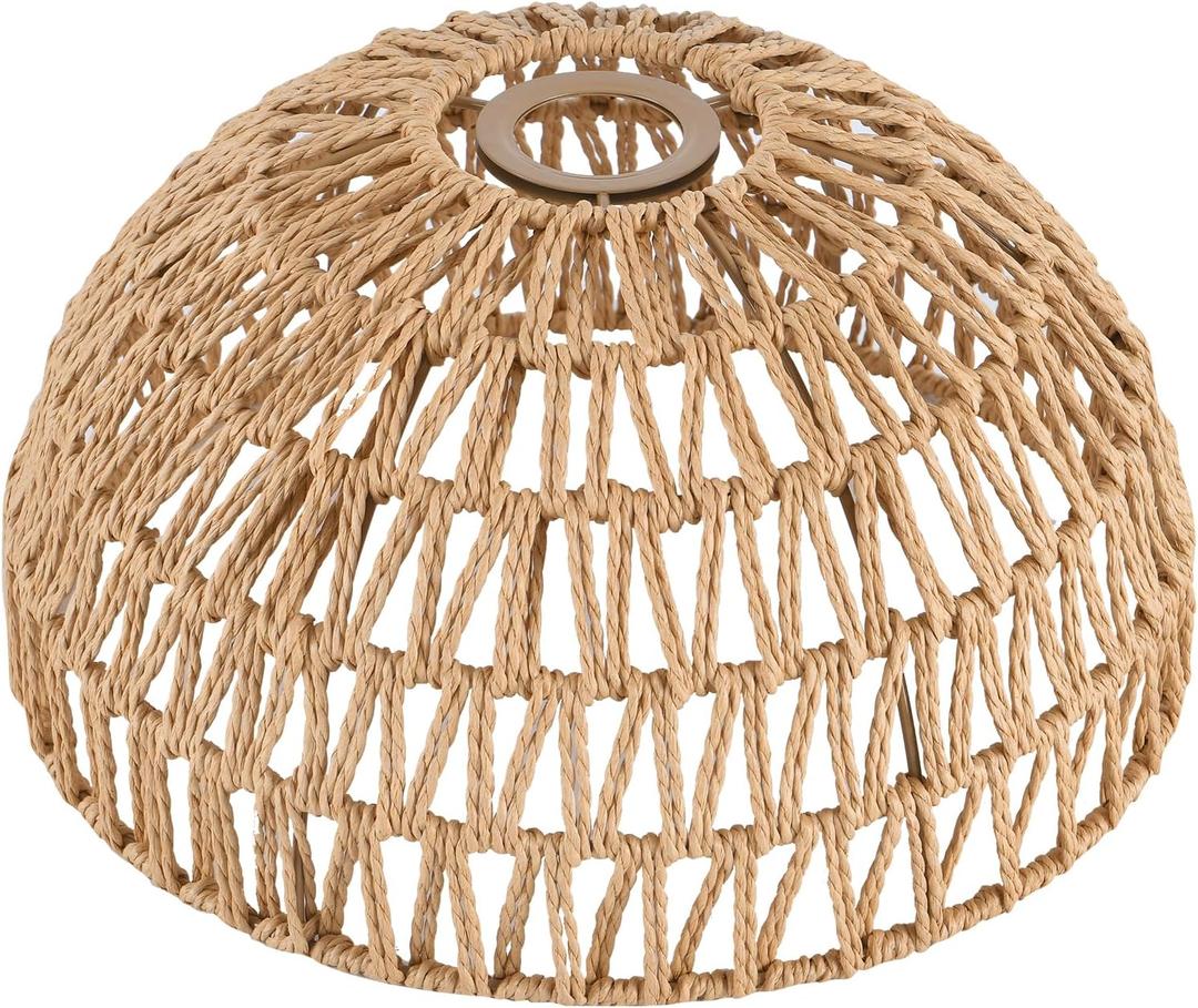 11.82" Rattan Lamp Shade, Bohemian Handmade Woven Lampshade for Kitchen Island Dining Room Living Room Farmhouse Rattan Hanging Lamp Shade 1 -Pack (Semicircle brownish yellow)