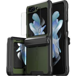 CaseBorne V Compatible with Samsung Galaxy Z Flip 5 Case - Rugged Protective Case with Semi-Auto Hinge Cover and Tempered Glass Screen Protector, [Made of Recycled Materials]