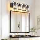 Black 4 Light Fixtures Bathroom Vanity Light Crystal Modern Vanity Over Mirror for Bathroom with Crystal Round Shade (Exclude Bulb)