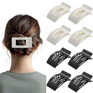 2 x 8 Pack French Flat Hair Clips for Women Large Matte No-Slip Claw Barrettes for Thick & Thin Hair, Strong Hold Styling Accessories (Glossy Black and White)