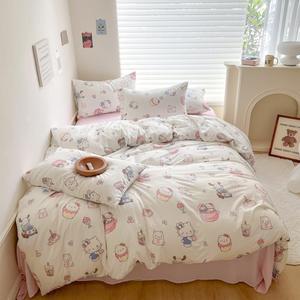 Cartoon Anime Duvet Cover Sets,Cat Bedding Set with 1 Duvet Cover 1 Flat Sheet and 2 Pillow Shams,Cute Soft Comforter Cover for Teen Kids Girls (White,Twin59x79inch)