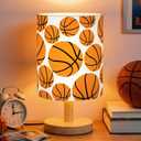 VIHOSE Basketball Kids Table Lamp for Bedroom Kids Bedside Lamp with Linen Wooden Nightstand Cartoon Nursery Lampshade for Girls Boys Living Room