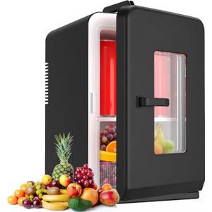 Mini Fridge for Bedroom, 15 Litre/21 Cans Portable Mini Refrigerator with AC/DC Power for Office, Dorm and Car, Thermoelectric Electric Cooler & Warmer Skincare Fridge for Drinks, Food, Cosmetics