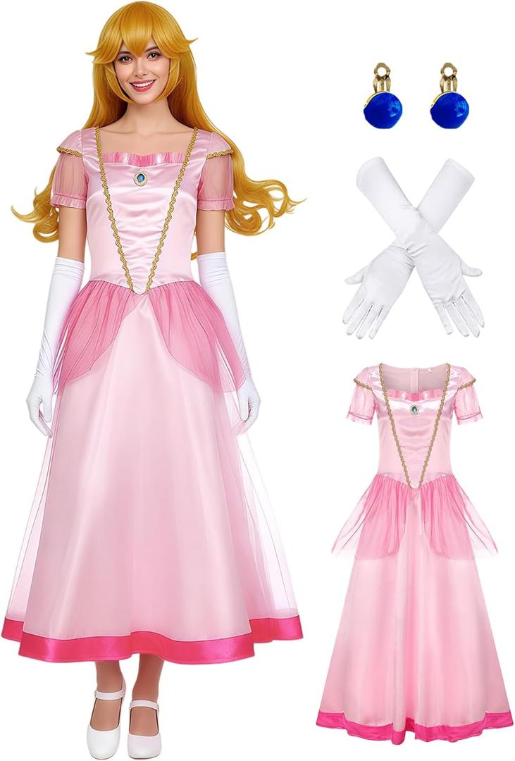 Pink Princess Costume Adult Women Fantasy Ball Gown Royal Cosplay Dress Pink Princess Dress Halloween Party Outfit (XL)
