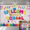Welcome Back to School Backdrop First Day of Kindergarten Graffiti Wall Photography Background Welcome Kids Students Back to School Party Decorations (7x5FT210x150cm)