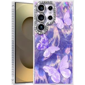 Compatible with Samsung Galaxy S25 Ultra Case,with [Shockproof Protective][Camera Protection] Cute Butterfly Aesthetic Phone Cover Anti-Yellowing Soft Slim Cover for Women Girl-Purple (S25 Ultar 6.8")