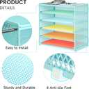 2 Pack 6 Tier Paper Organizer, Metal Mesh Desk File Folder, Letter Tray Organizer, Paper Sorter Desk Organizers for Office, Home or School File Folder Holder - Blue