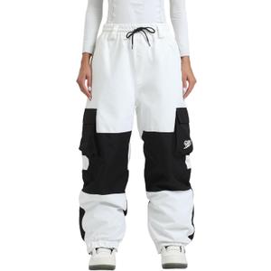 GSOU SNOW Womens Ski Pants Mens Snowboard Pants Waterproof Snow Pants for Winter Outdoor Sport Warm (Medium, Black White)