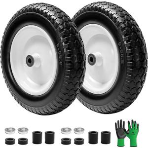 Parts Camp Wheelbarrow Tires,3.50-8" Flat-free Solid Tire and Wheel,Universal Fit 14.5" Wheelbarrow Tire For Garden Carts/Wheelbarrows/Trolley Dolly With 5/8" Axle Bore Hole,3" Centered Hub(2 Pack)
