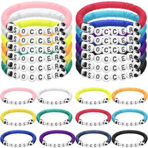 24 Pcs Soccer Bracelets Party Favors - Stackable Clay Beaded Sports Bracelets for Teens, Women, Men - Party Favors (12 Colors)