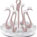 MOLIGOU Cup Drying Rack, Mug Dryer Rack with Drip Tray, Rotating Bottle Drying Stand Holder for Kitchen Counter, 6 Holders (Pink Swan)