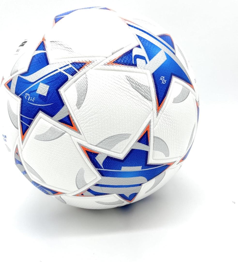 World Cup Quality League Quality Soccer Ball Size 5 Thermally Bonded Match Ball - Official Match Weight- Professional High Grade PU Leather- Pelota de Futbol (White/Blue)