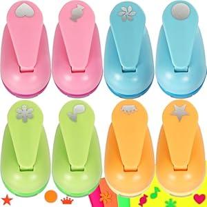 Katfort Craft Punches 8 Pack with 4 Sticker Paper, 0.6inch Hole Punch Shapes Medium Paper Punch Shapes, Craft Hole Punch for DIY Scrapbooking Nail Art Craft Punchers Supplies
