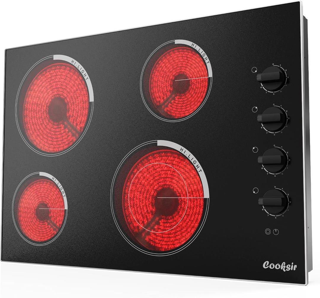 Electric Cooktop 30 Inch - 4 Burner Built-in(29.13"x19.3") Electrical Stovetop 7400W, 30 In Radiant Electric Stove with Glass Protection Metal Frame, Auto Shut Off, 220-240V Hard Wired