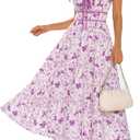 GRACE KARIN 2026 Women's Summer Maxi Dresses, Tie Front Floral Boho Dress, Spaghetti Strap Sundress with Pockets, Small