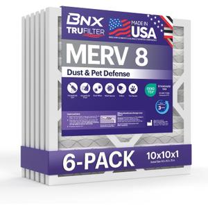 BNX TruFilter MERV 8 Air Filter 10x1 - Made in the USA - Electrostatic Pleated Air Filters for Air Conditioner, Air Conditioner, Air Conditioning, Dust, Mildew, Pollen MPR (Pack of 4)
