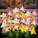 Solar Garden Lights 6 Pack 24 Lily Flowers with Butterfly Decor, Gifts for Mom Woman Birthday Solar Flower Lights for Outside,Cemetery Flowers for Grave - Decorative Lilies for Yard, Patio, Pathway