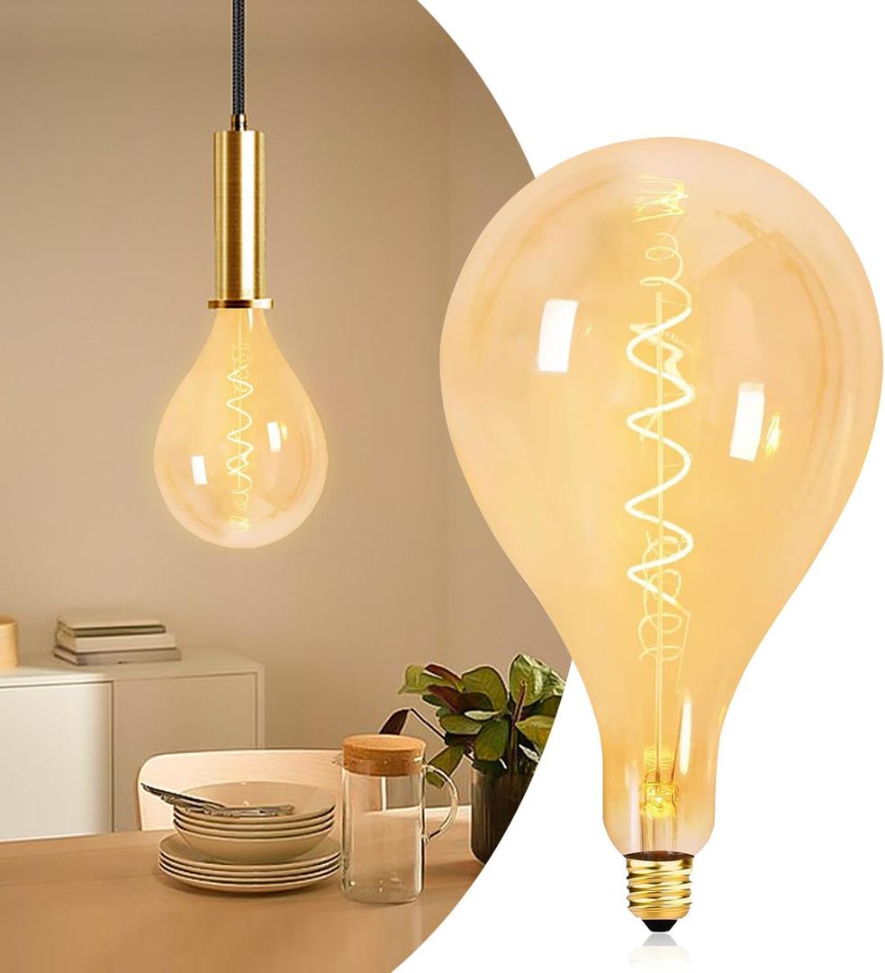 Large Oversized Edison Bulb,Vintage Style Amber Light Bulbs 40 watt Equivalent,Dimmable Globe Light Bulbs for Bedroom,Lamps,Pendant Lighting,Ceiling Fan,Decorative Nostalgic Edison Light Bulb, Pack of 1