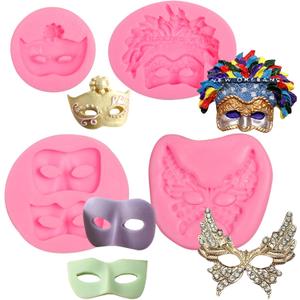 Masquerade Mask Silicone Fondant Molds 4 Pcs, Mask Mardi Gras Candy Chocolate Mold for Cake Decoration Cupcake Topper Cake Pop Popsicle Birthday Party Polymer Clay Crafts