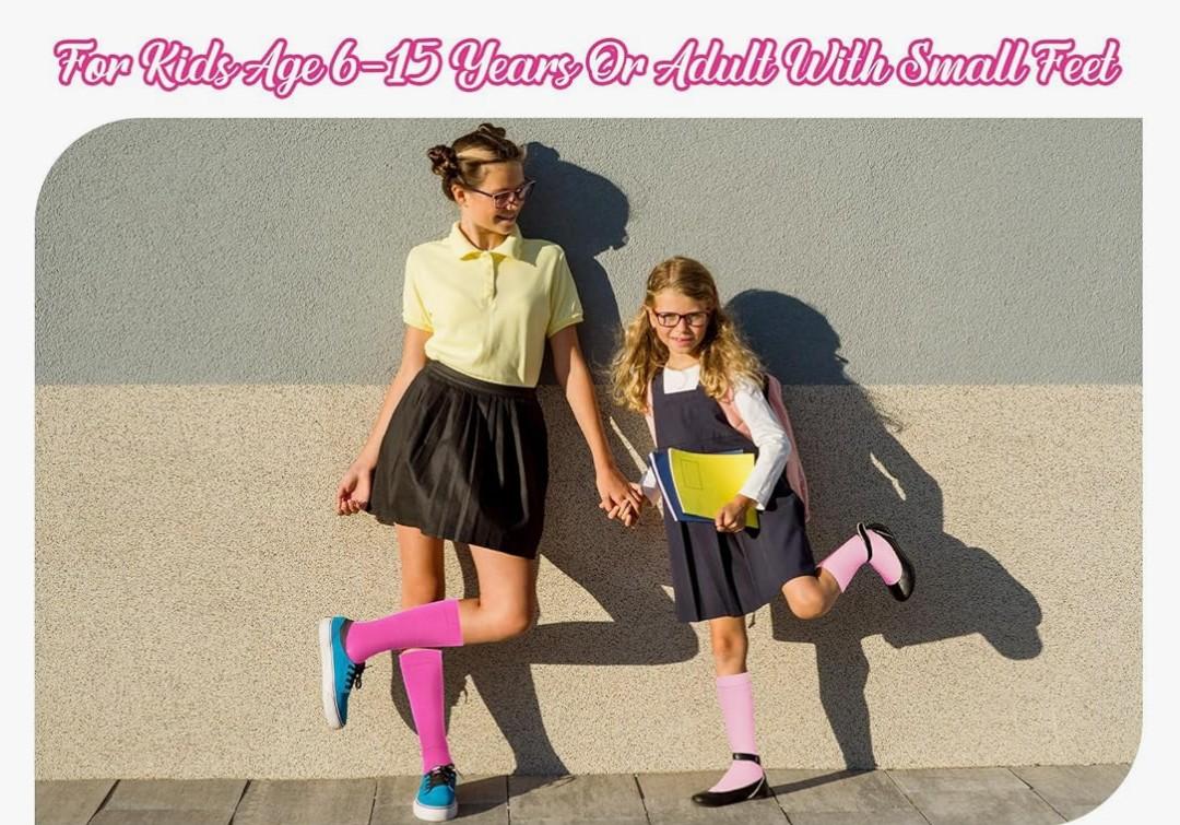 3 Pairs Kids Compression Socks 15-20 mmHg Knee Length Compression Stockings Travel Socks for Kids Childrens