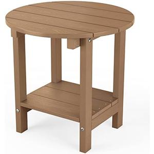 MXIMU Round Outdoor Side Table Adirondack Tables 18 Inch Chairside End Tables with Storage Shelf, 2-Tier Plastic Patio Side Table for Balcony Backyard Lawn