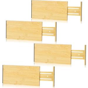 4 Pcs Bamboo Drawer Dividers 16.5 x 6 Inches Adjustable Drawer Dividers Expandable Drawer Organization Separators for Kitchen Dresser Bathroom Bedroom Desk