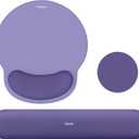 MOSISO Wrist Rest Support for Mouse Pad&Keyboard Set, Circle Curved Ergonomic Mousepad&Coaster Non-Slip Base Home/Office Pain Relief&Easy Typing Pad with Soft Cloth&Silicone Lining, Imperial Purple