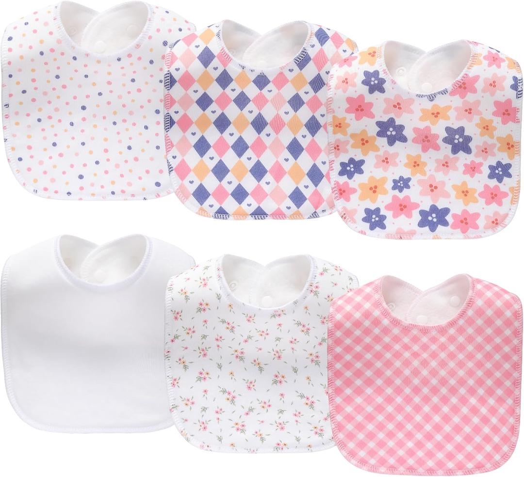 lazyrhino 8 Pack Baby Bibs Unisex Adjustable with Snaps Ultra Soft Absorbent Drooling Teething for Boys and Girls (pink-fg-6pcs)