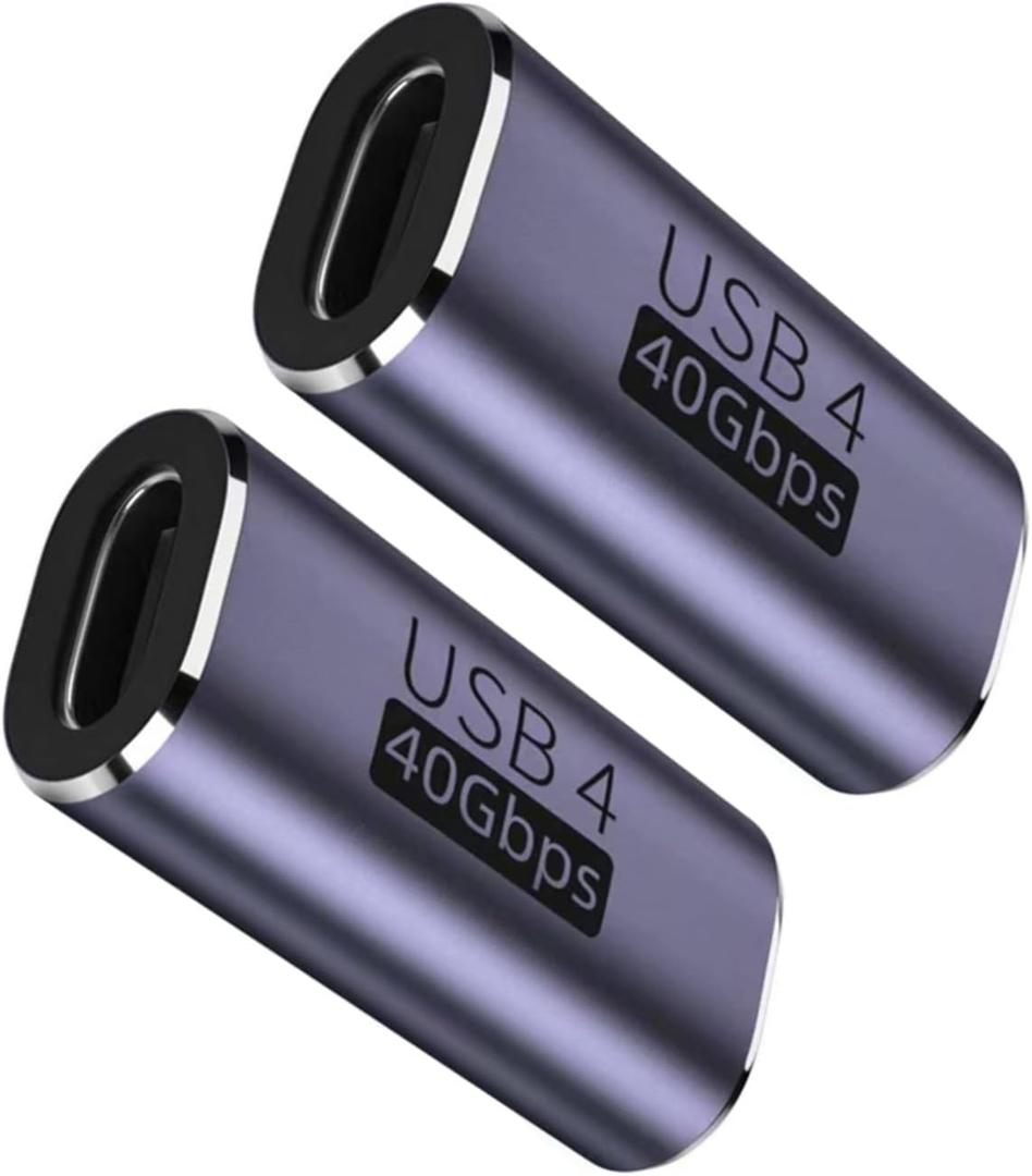 USB C Female to Female Adapter 2Pack, 40Gbps USB4 Adapter Support 100W, 8k@60Hz, 5K@60Hz, 4K@120Hz Compatible with Thunderbolt 4/3, MacBook Pro 2021, MacBook Air 2022 and More Type C Devices